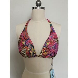 Luli Fama Bikini Top Triangle Halter Style "Shore thing" Sz. XL Multicolor NWT!!
